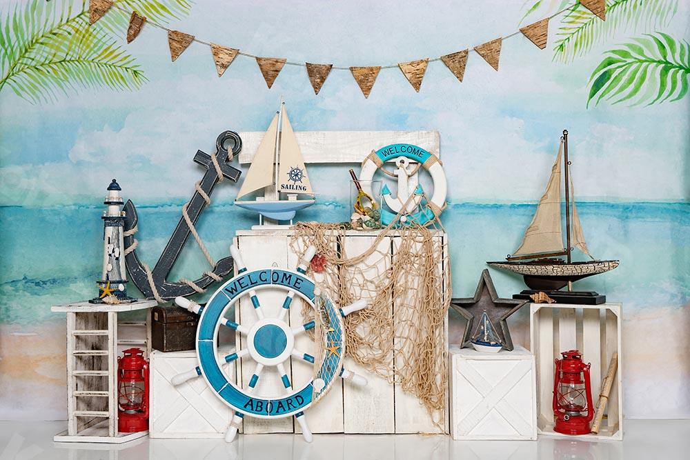 Kate Summer Beach Sailor Sailing Backdrop Designed by Emetselch -UK