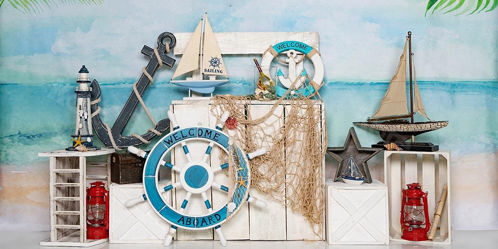 Kate Summer Beach Sailor Sailing Backdrop Designed by Emetselch -UK