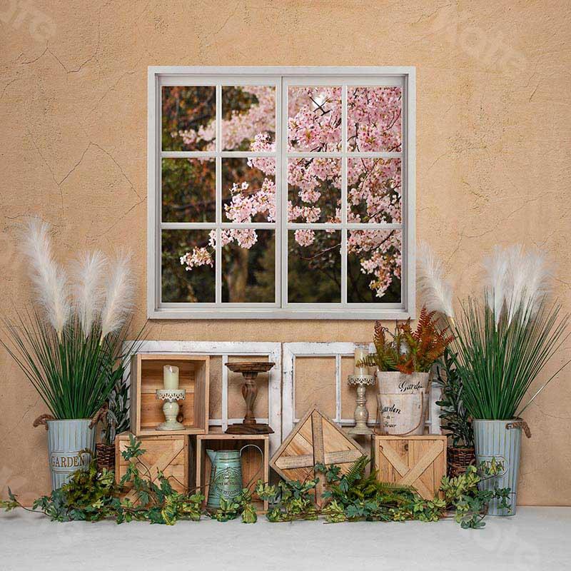 Kate Spring Indoor Window Cherry Blossoms Backdrop Designed by Emetselch -UK