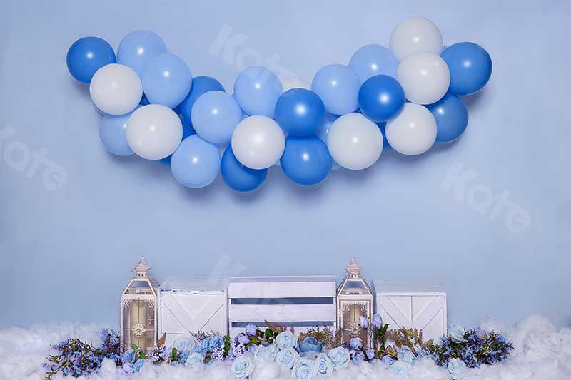 Kate Cake Smash Flowers Balloon Blue Boy Backdrop Designed by Emetselch -UK