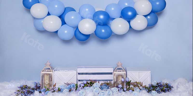 Kate Cake Smash Flowers Balloon Blue Boy Backdrop Designed by Emetselch -UK