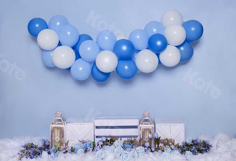 Kate Cake Smash Flowers Balloon Blue Boy Backdrop Designed by Emetselch -UK