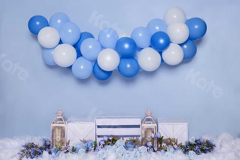 Kate Cake Smash Flowers Balloon Blue Boy Backdrop Designed by Emetselch -UK