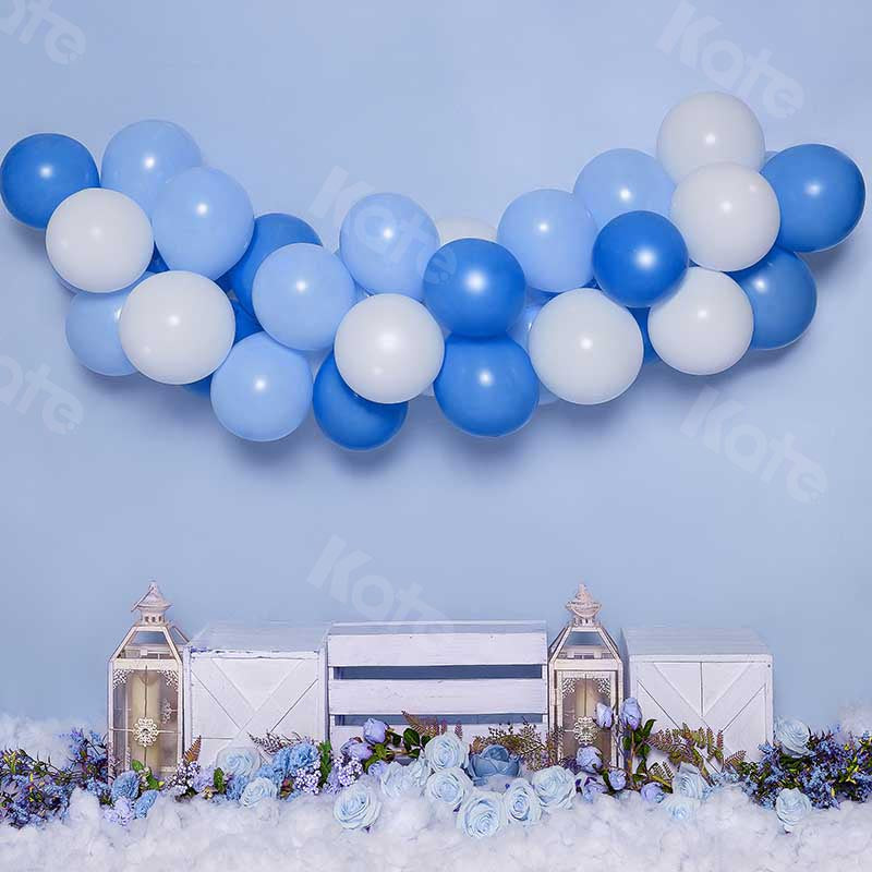 Kate Cake Smash Flowers Balloon Blue Boy Backdrop Designed by Emetselch -UK
