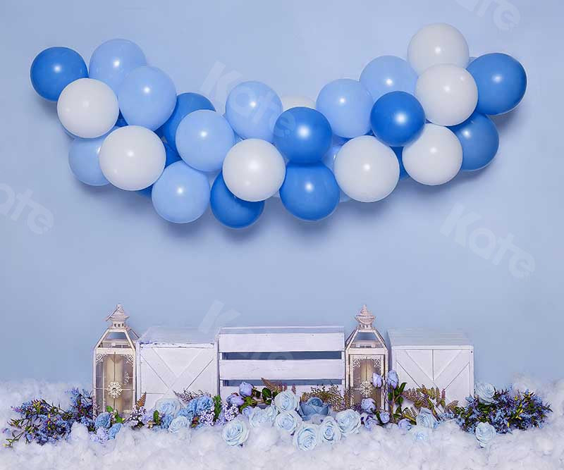 Kate Cake Smash Flowers Balloon Blue Boy Backdrop Designed by Emetselch -UK