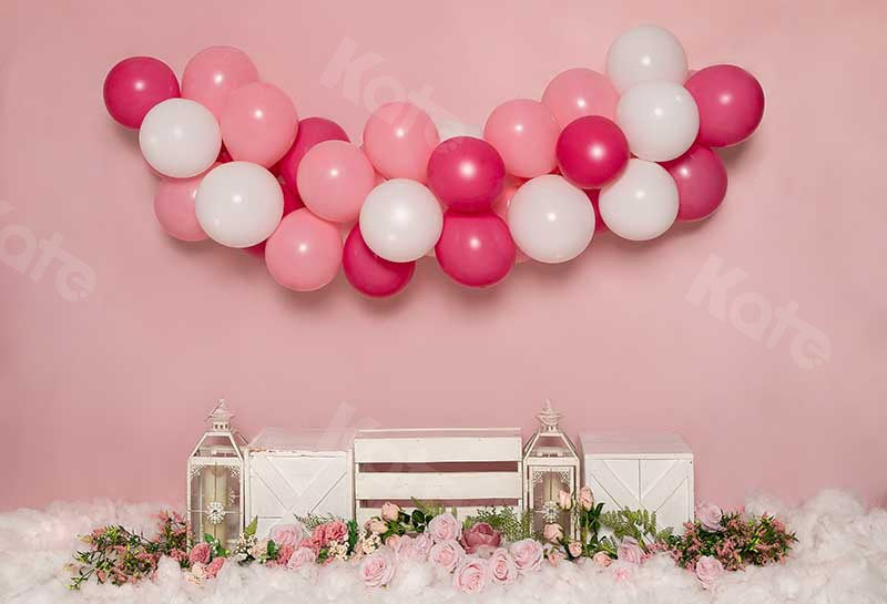 Kate Cake Smash Flowers Balloon Pink Girly Backdrop Designed by Emetselch -UK