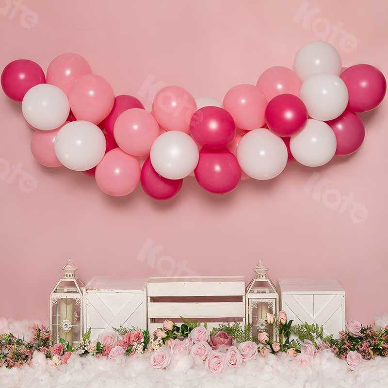 Kate Cake Smash Flowers Balloon Pink Girly Backdrop Designed by Emetselch -UK