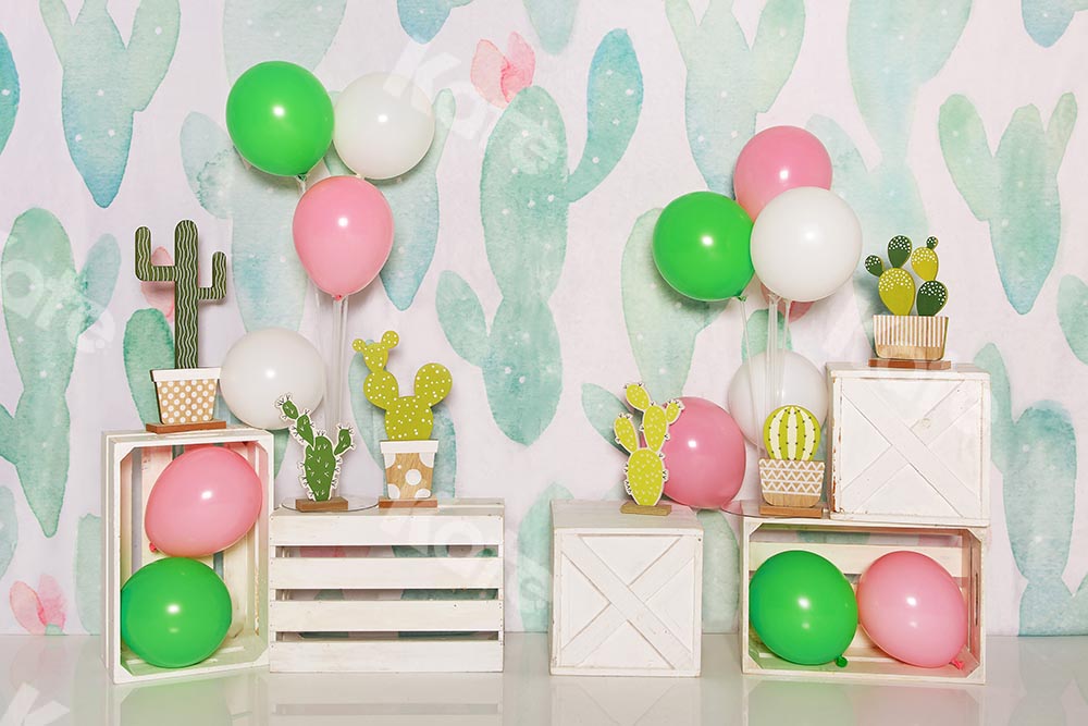 Kate Children Summer Backdrop with Cactus Balloons Designed by Emetselch -UK
