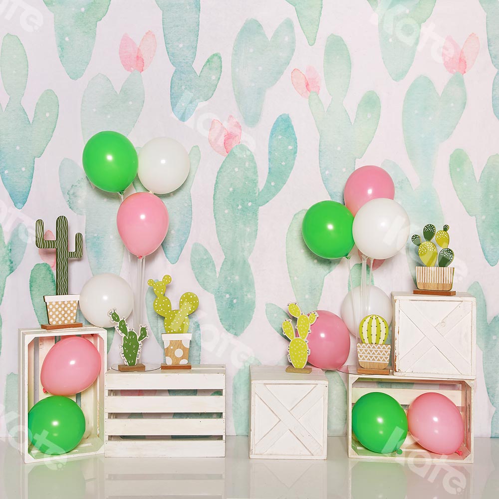 Kate Children Summer Backdrop with Cactus Balloons Designed by Emetselch -UK