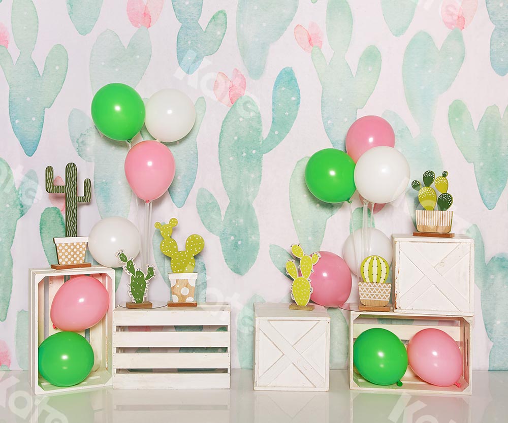Kate Children Summer Backdrop with Cactus Balloons Designed by Emetselch -UK