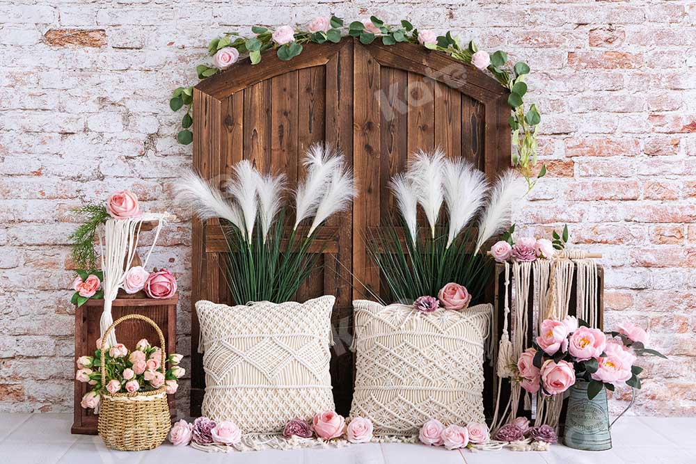 Kate Summer Boho Barn Door Flowers Backdrop Designed by Emetselch -UK