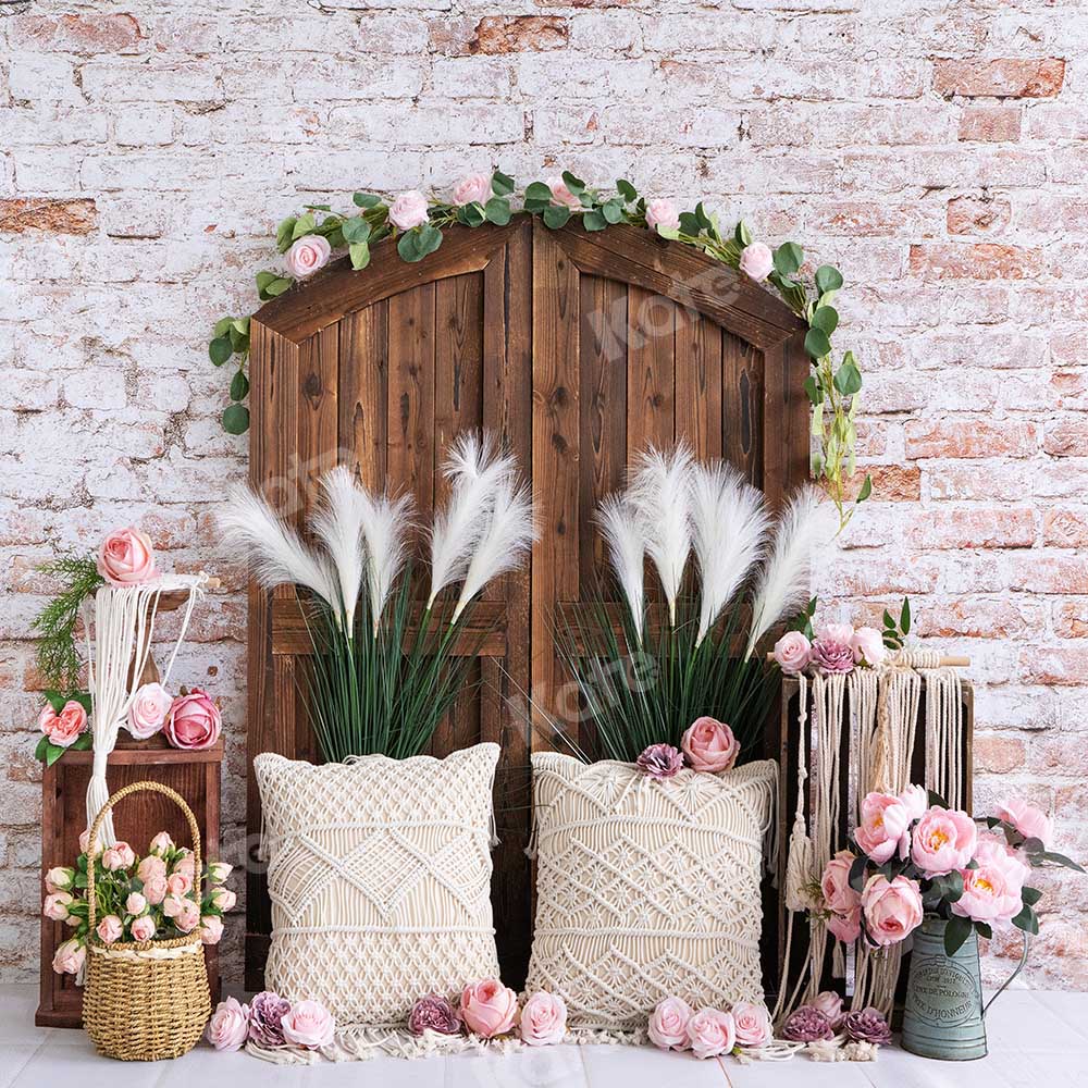 Kate Summer Boho Barn Door Flowers Backdrop Designed by Emetselch -UK