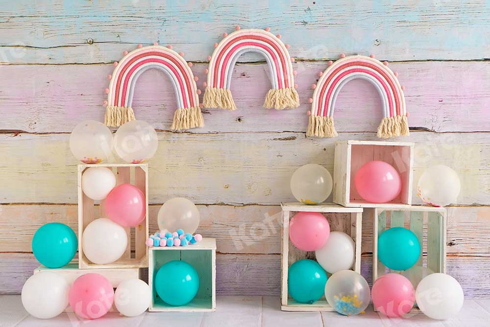 Kate Children Rainbow Balloons Cake Smash Backdrop Designed by Emetselch -UK