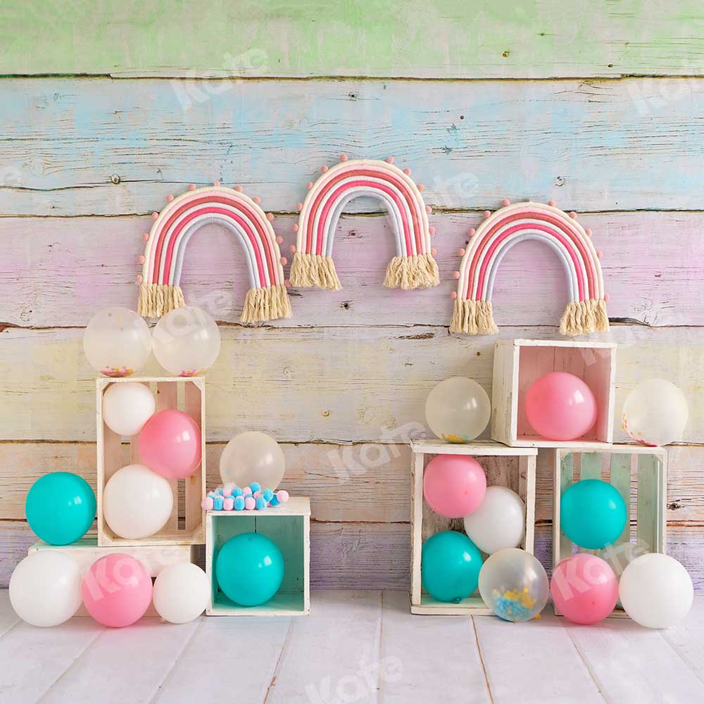 Kate Children Rainbow Balloons Cake Smash Backdrop Designed by Emetselch -UK