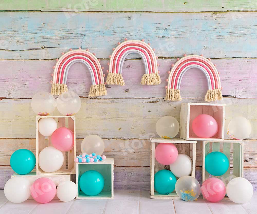 Kate Children Rainbow Balloons Cake Smash Backdrop Designed by Emetselch -UK