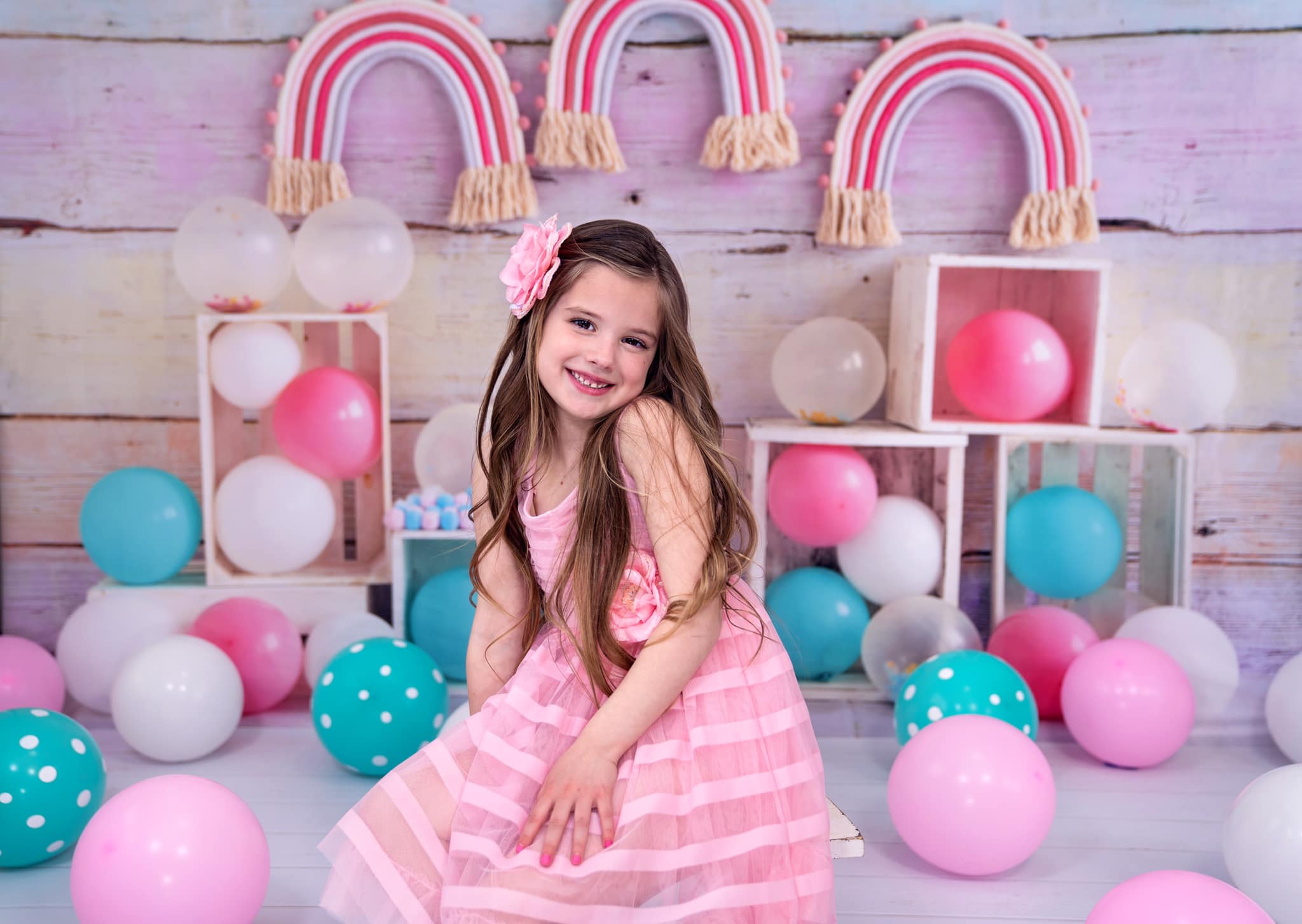 Kate Children Rainbow Balloons Cake Smash Backdrop Designed by Emetselch -UK