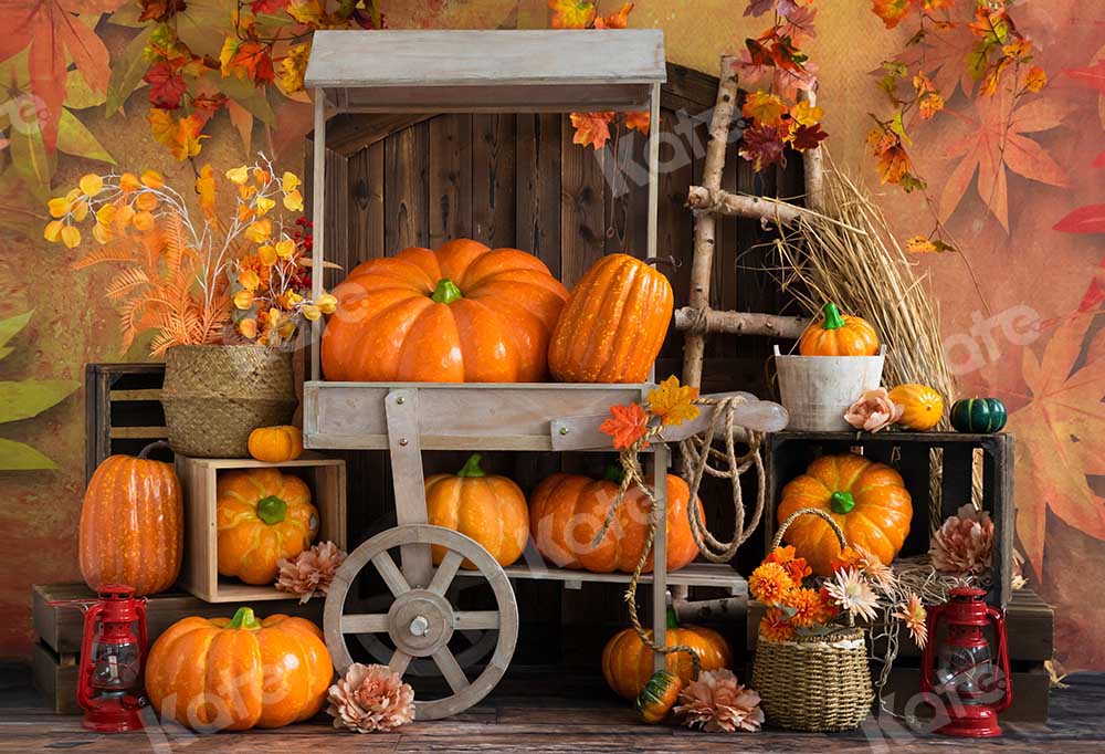 Kate Maple Leaf Autumn Harvest Backdrop Pumpkin Designed by Emetselch -UK