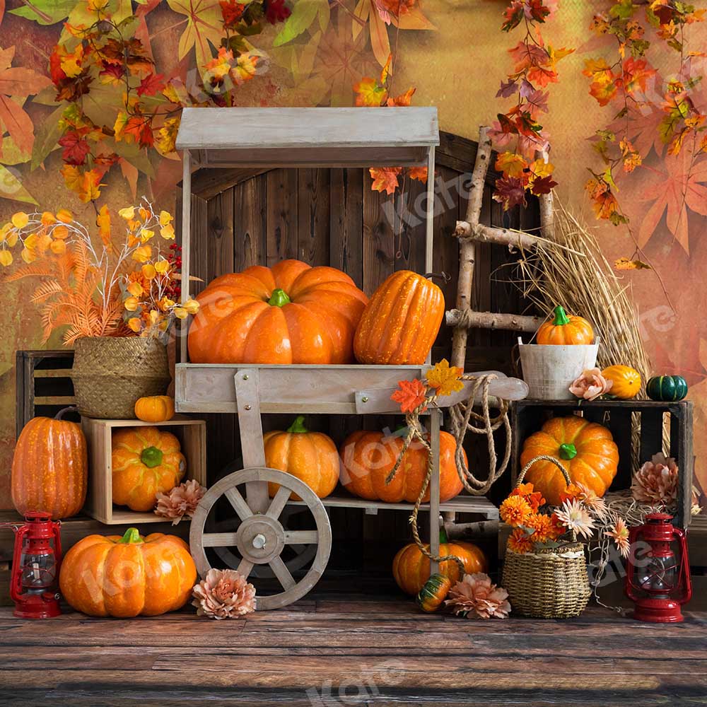 Kate Maple Leaf Autumn Harvest Backdrop Pumpkin Designed by Emetselch -UK