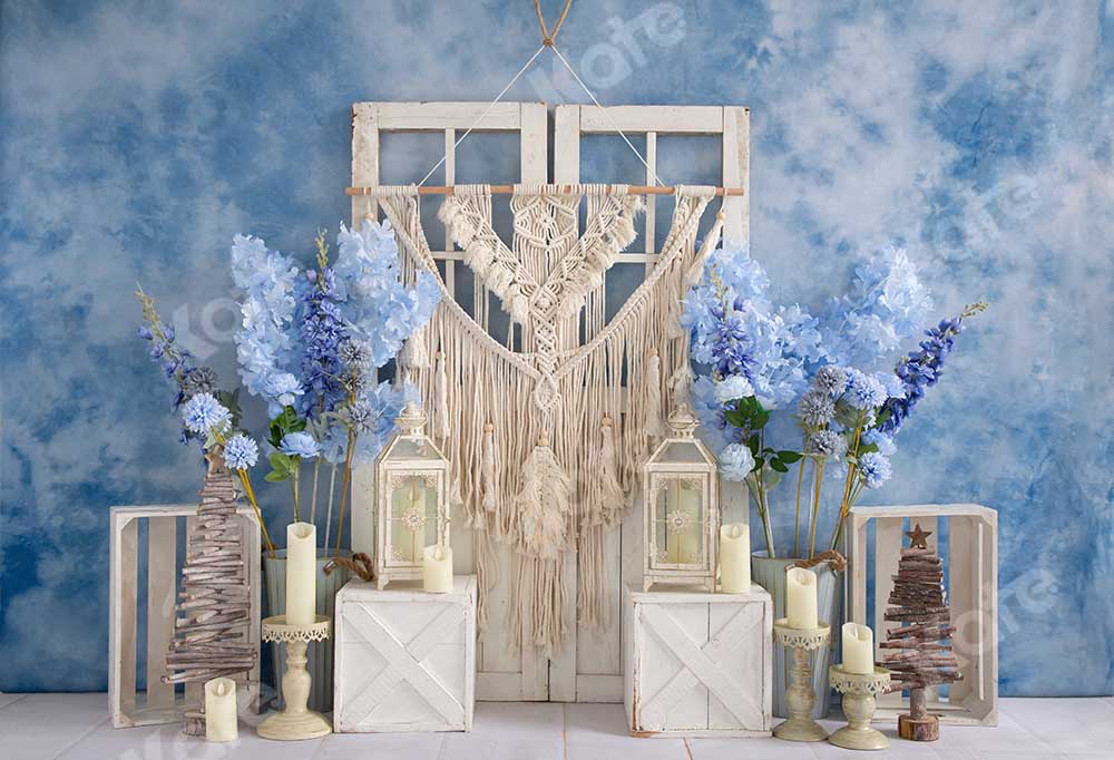 Kate Blue Floral Boho Backdrop Designed by Emetselch -UK