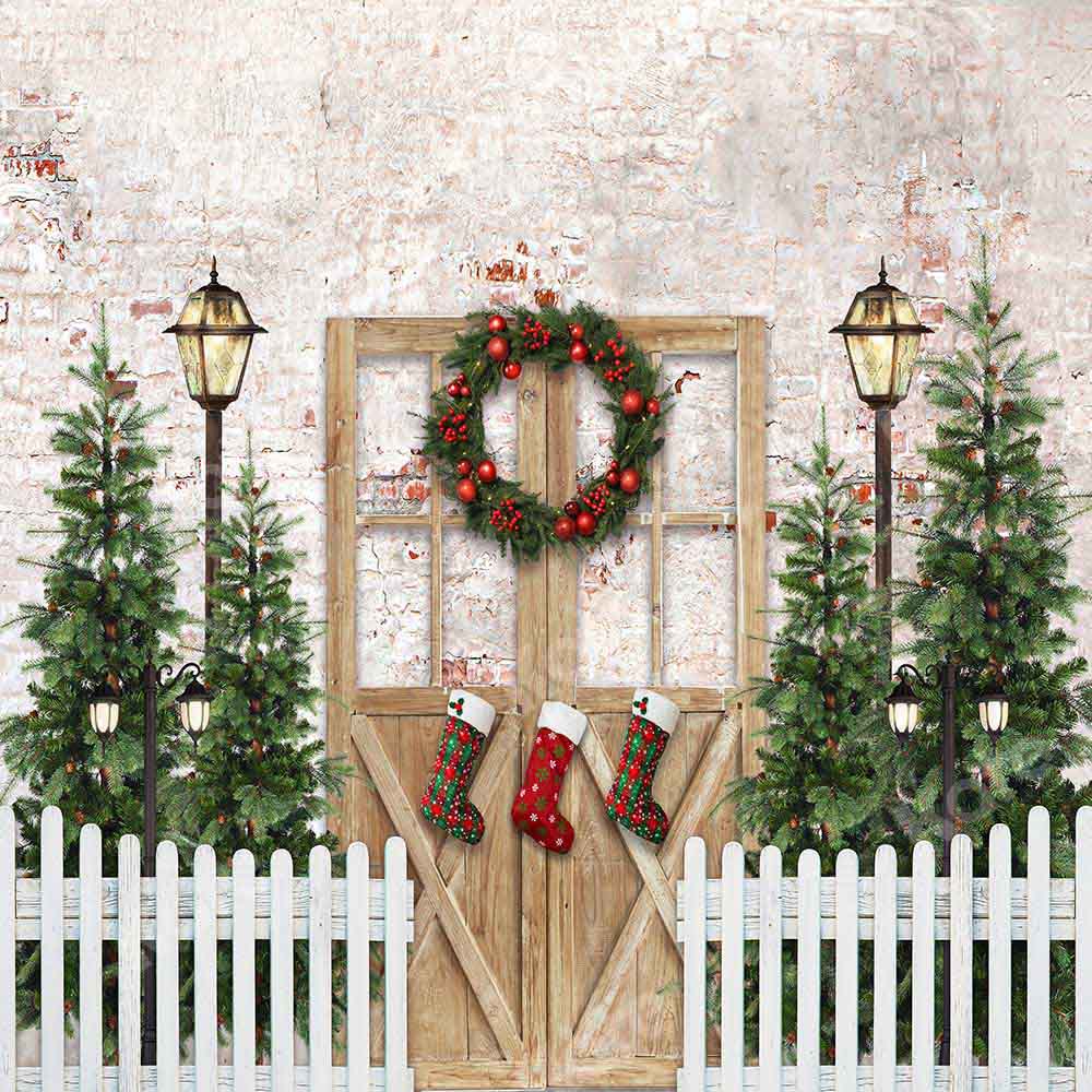 Kate Christmas Winter Snow Fence Door Backdrop Designed by Emetselch -UK