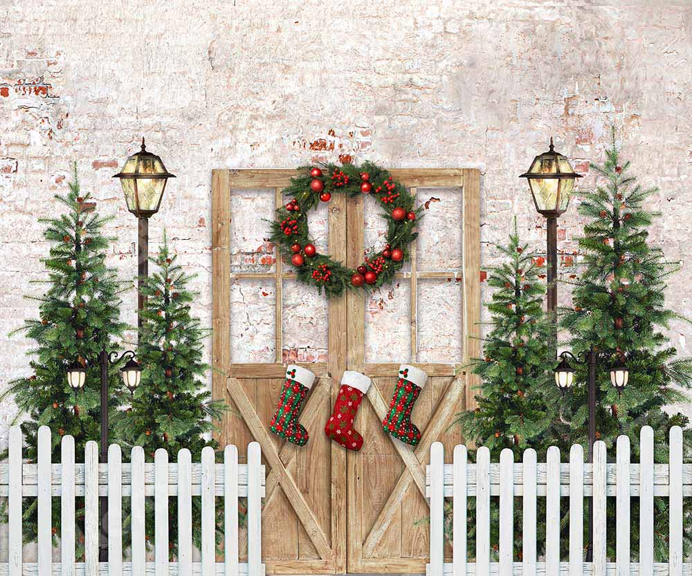 Kate Christmas Winter Snow Fence Door Backdrop Designed by Emetselch -UK