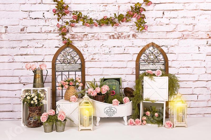 Kate Mother's Day Flowers Windows Baby Bath Brick Backdrop Designed by Emetselch -UK