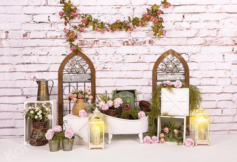 Kate Mother's Day Flowers Windows Baby Bath Brick Backdrop Designed by Emetselch -UK