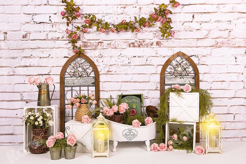 Kate Mother's Day Flowers Windows Baby Bath Brick Backdrop Designed by Emetselch -UK
