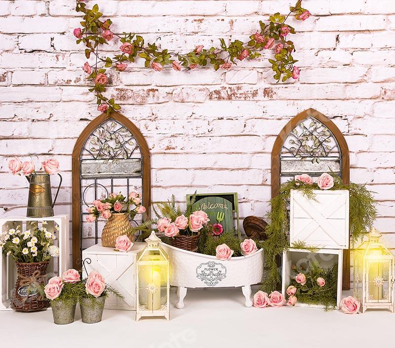 Kate Mother's Day Flowers Windows Baby Bath Brick Backdrop Designed by Emetselch -UK