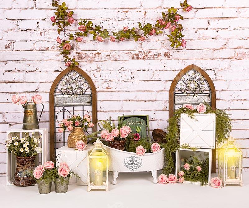 Kate Mother's Day Flowers Windows Baby Bath Brick Backdrop Designed by Emetselch -UK
