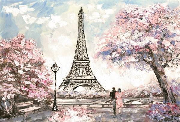 Katebackdrop:Kate Oil Hand Painting Backdrop, Eiffel Tower Paris,Flower Tree