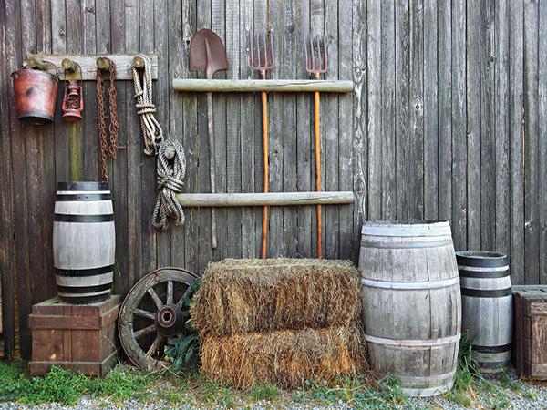 Kate Farm Tool Photography Backdrop Countryside Scene Retro Grey Background for Photography - Kate backdrop UK