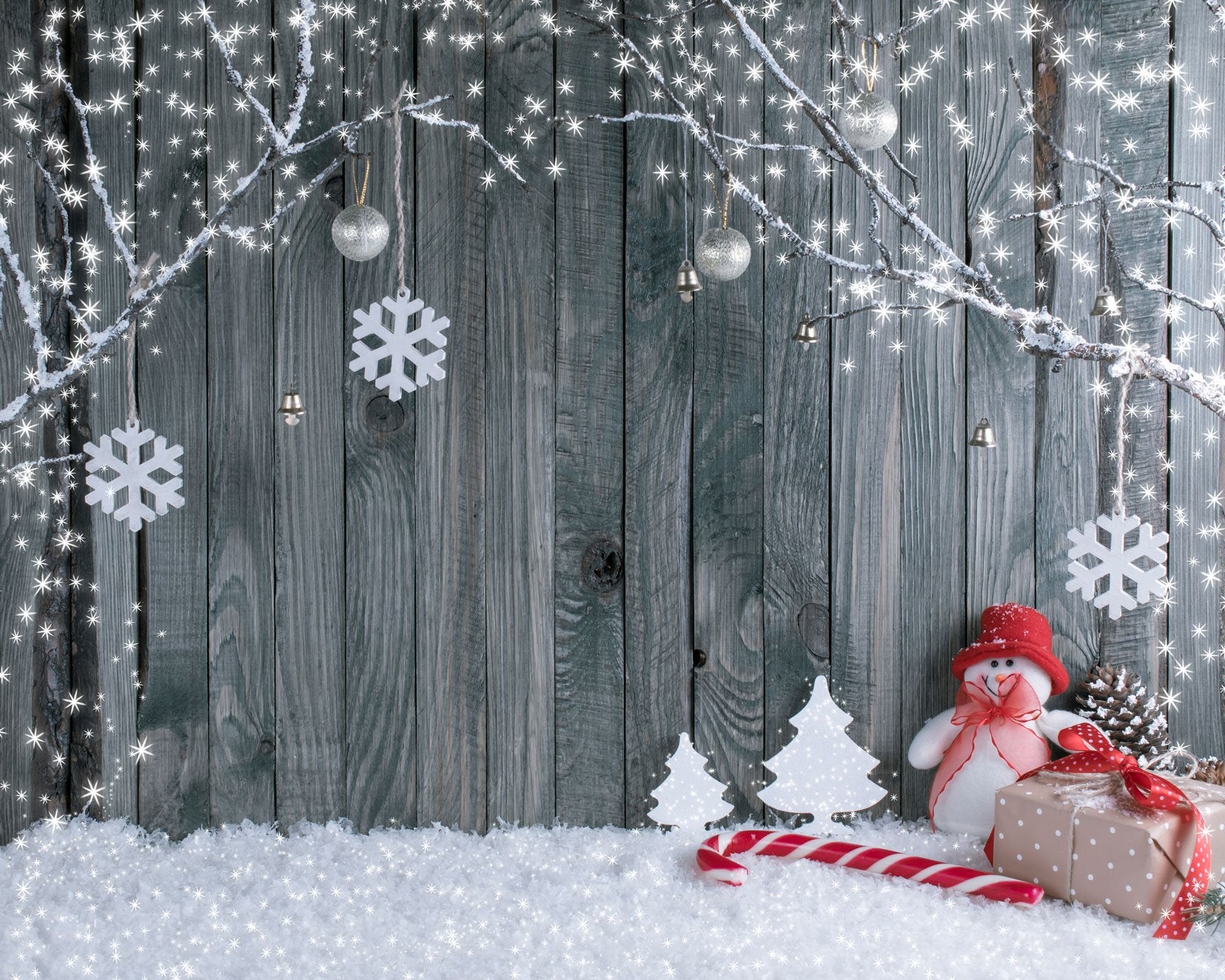 Kate Snowflake Outdoor Decoration Gray Wooden Background for Christmas Photography - Kate backdrop UK