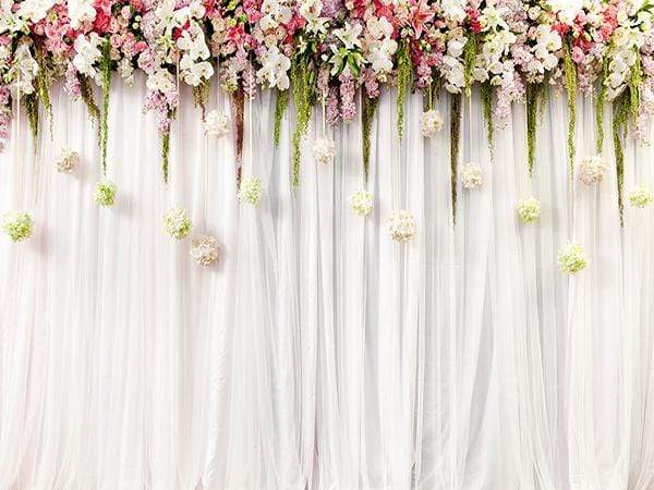 Kate Wedding Background White Curtain decorate Flower Backdrop -UK