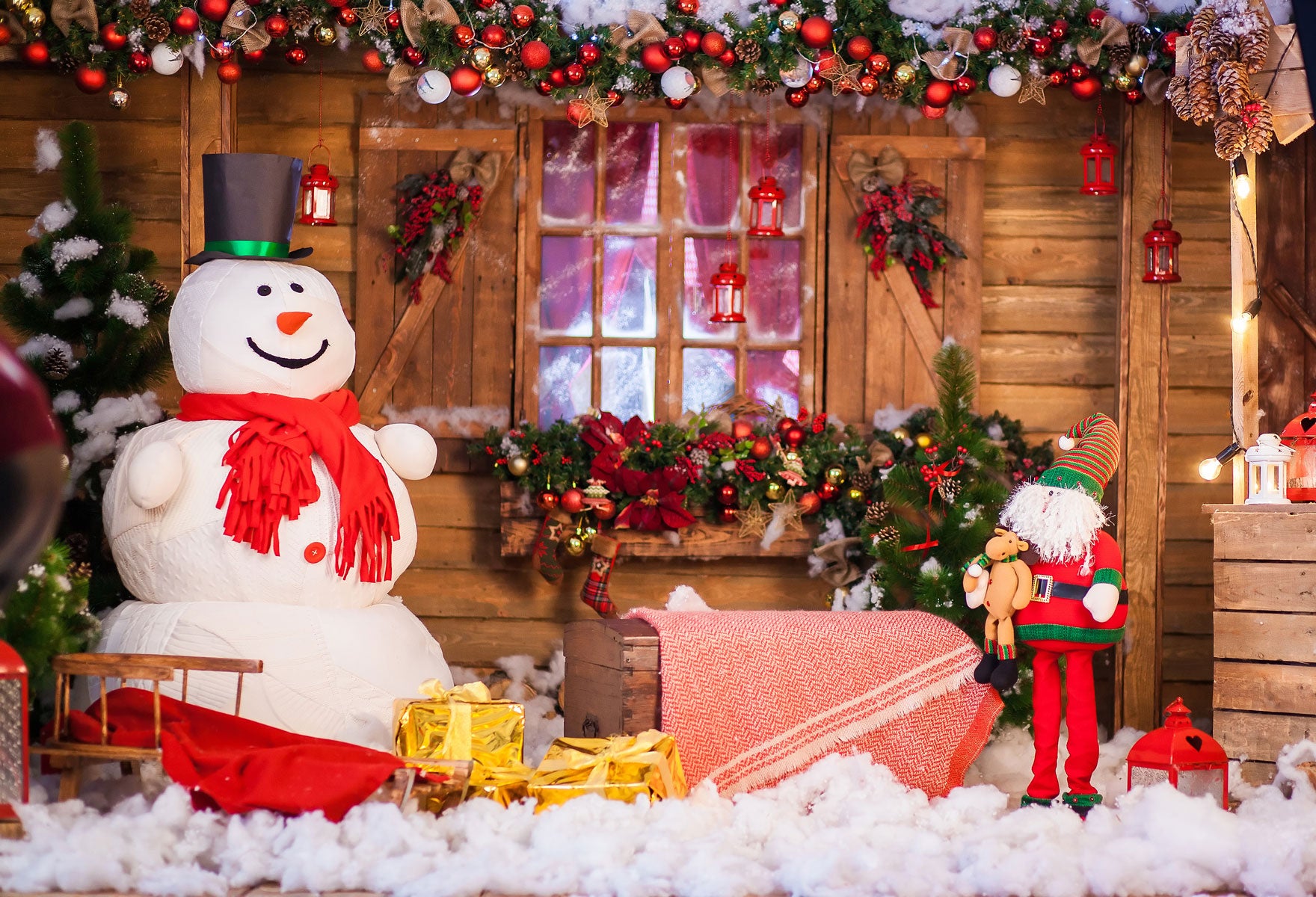 Kate Christmas Snowman Wood House Backdrops For Photography -UK