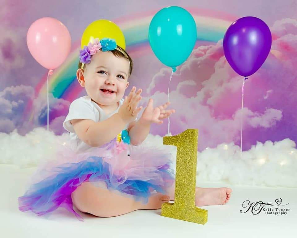 Kate Rainbow sky cloud Backdrop Pink Watercolor Background -UK
