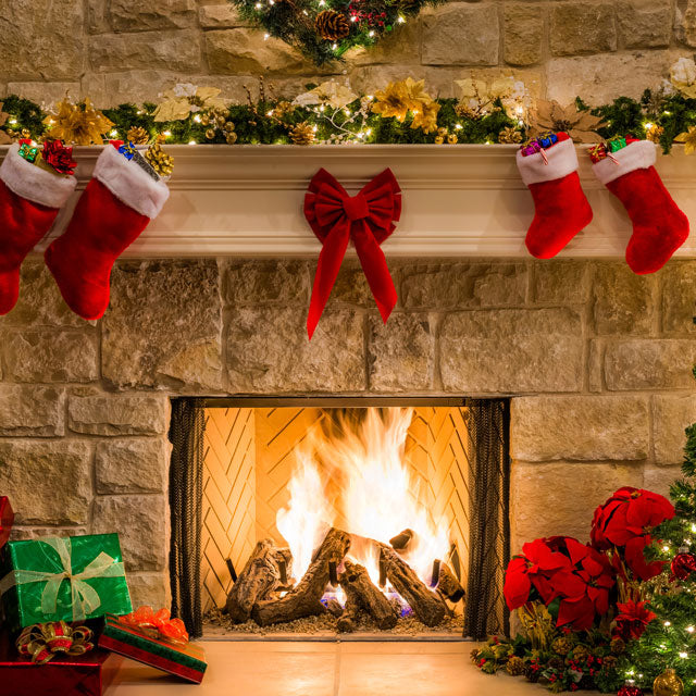 Kate Christmas Red Socks with Fireplace Backdrop for Photography