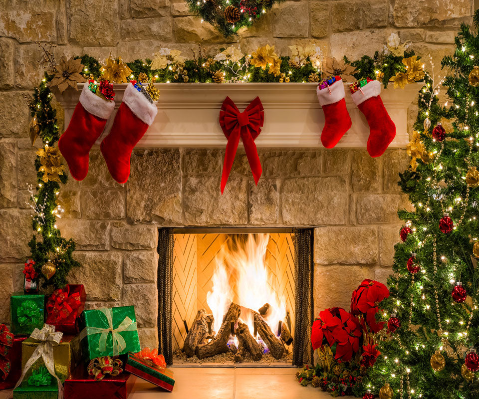 Kate Christmas Red Socks with Fireplace Backdrop for Photography -UK