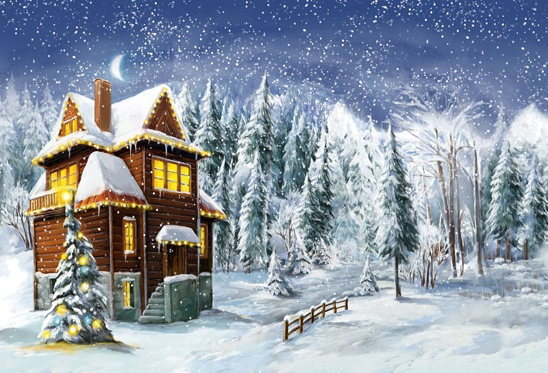 Kate Winter Snowflake Wooden House Backdrops for Photography -UK