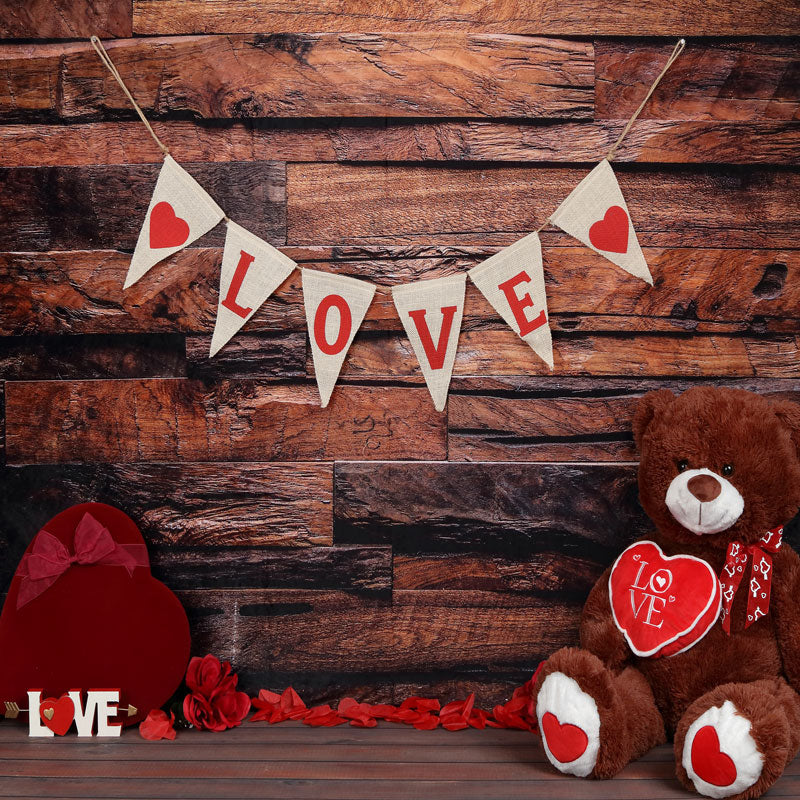 Kate Be my Valentine Wooden Wall And Teddy Bear Love Banner Backdrop -UK