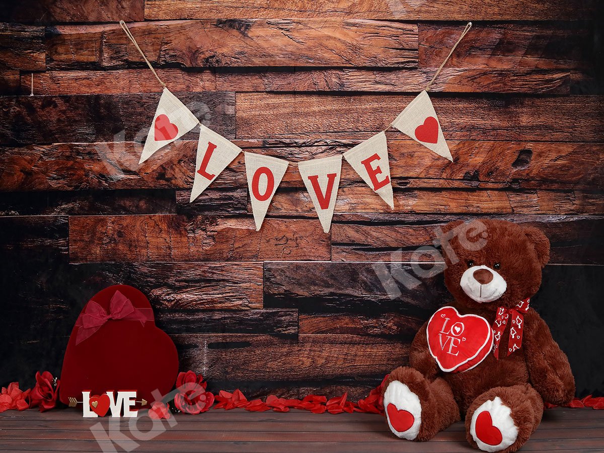 Kate Be my Valentine Wooden Wall And Teddy Bear Love Banner Backdrop -UK