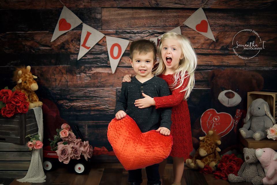 Kate Be my Valentine Wooden Wall And Teddy Bear Love Banner Backdrop -UK