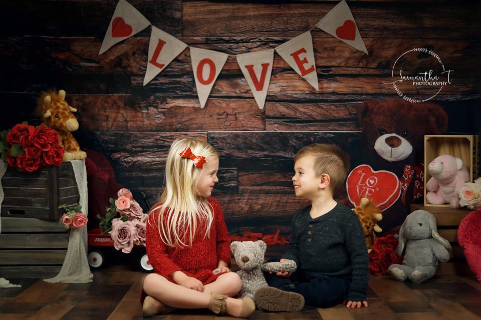 Kate Be my Valentine Wooden Wall And Teddy Bear Love Banner Backdrop -UK