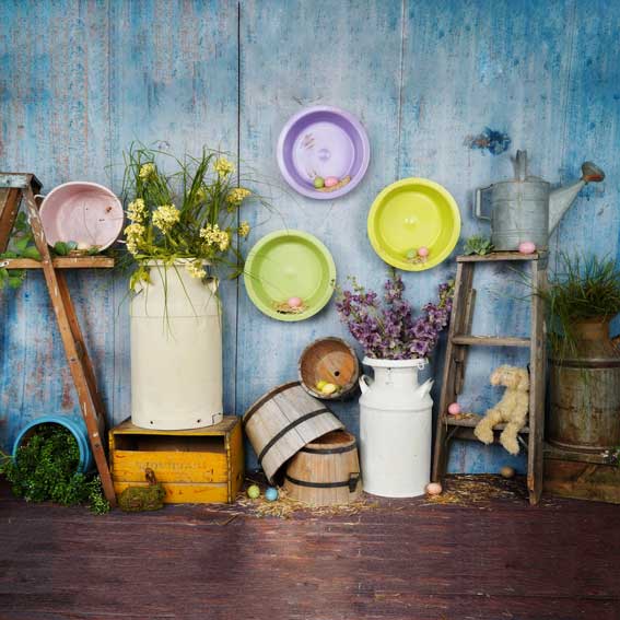 Kate Blue Easter Chicken Coop backdrop designed by Arica Kirby -UK