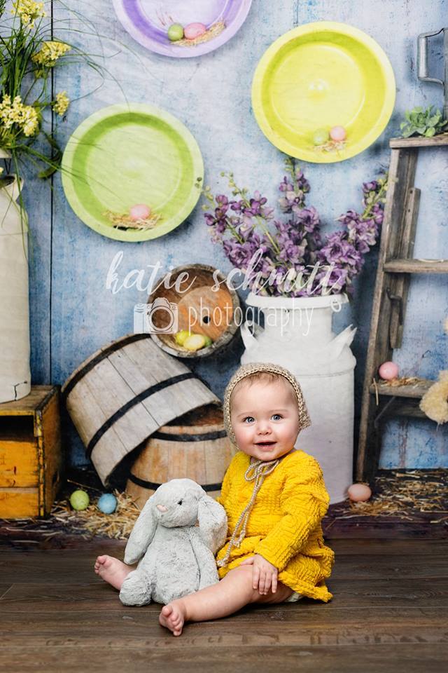 Kate Blue Easter Chicken Coop backdrop designed by Arica Kirby - Kate backdrops UK