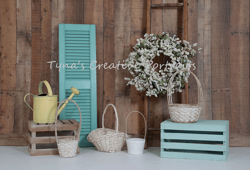 Kate Wood Wall Flowers Basket Decorations Spring Backdrop Designed by Tyna Renner -UK