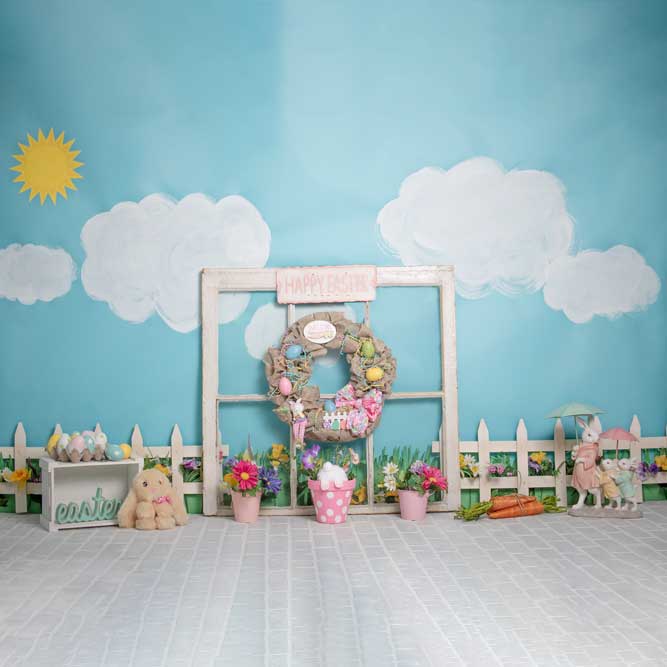 Kate Rabbits Railing Decorations Easter Spring Children Backdrop for Photography Designed by Erin Larkins -UK