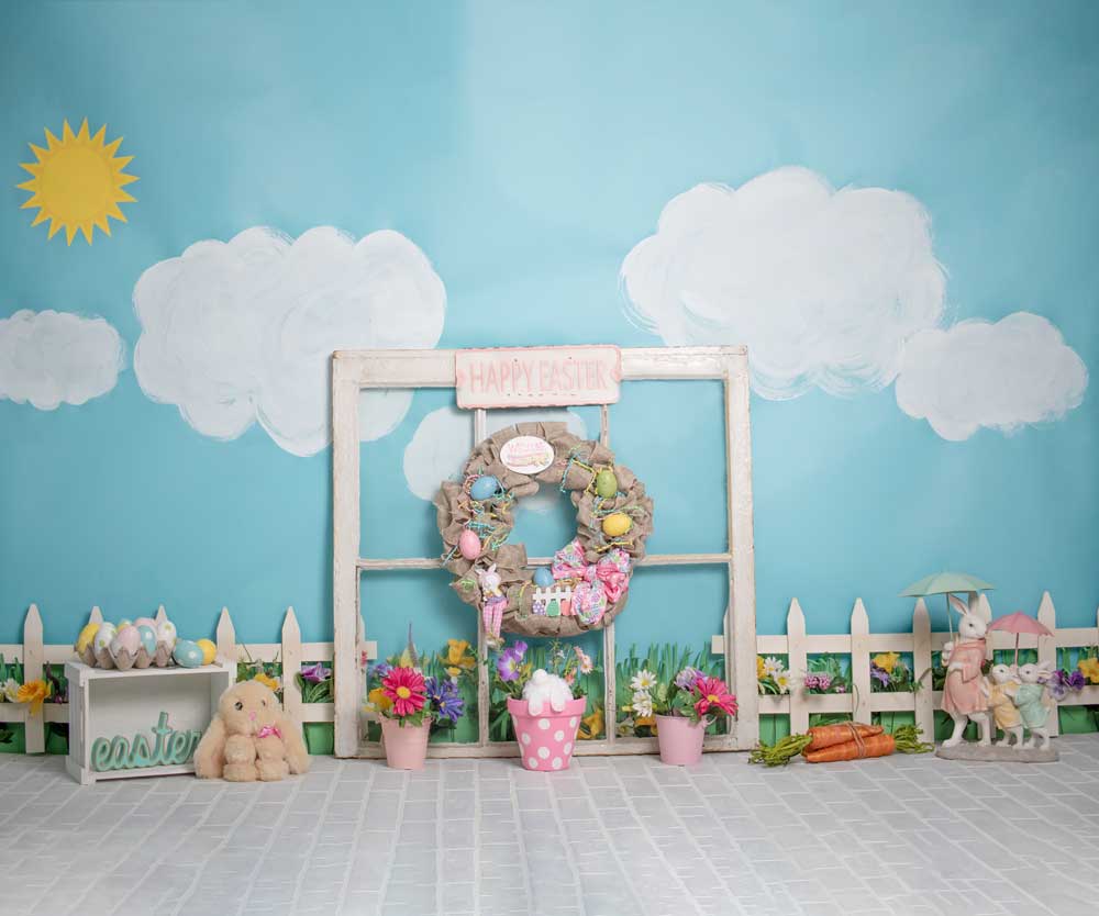 Kate Rabbits Railing Decorations Easter Spring Children Backdrop for Photography Designed by Erin Larkins -UK