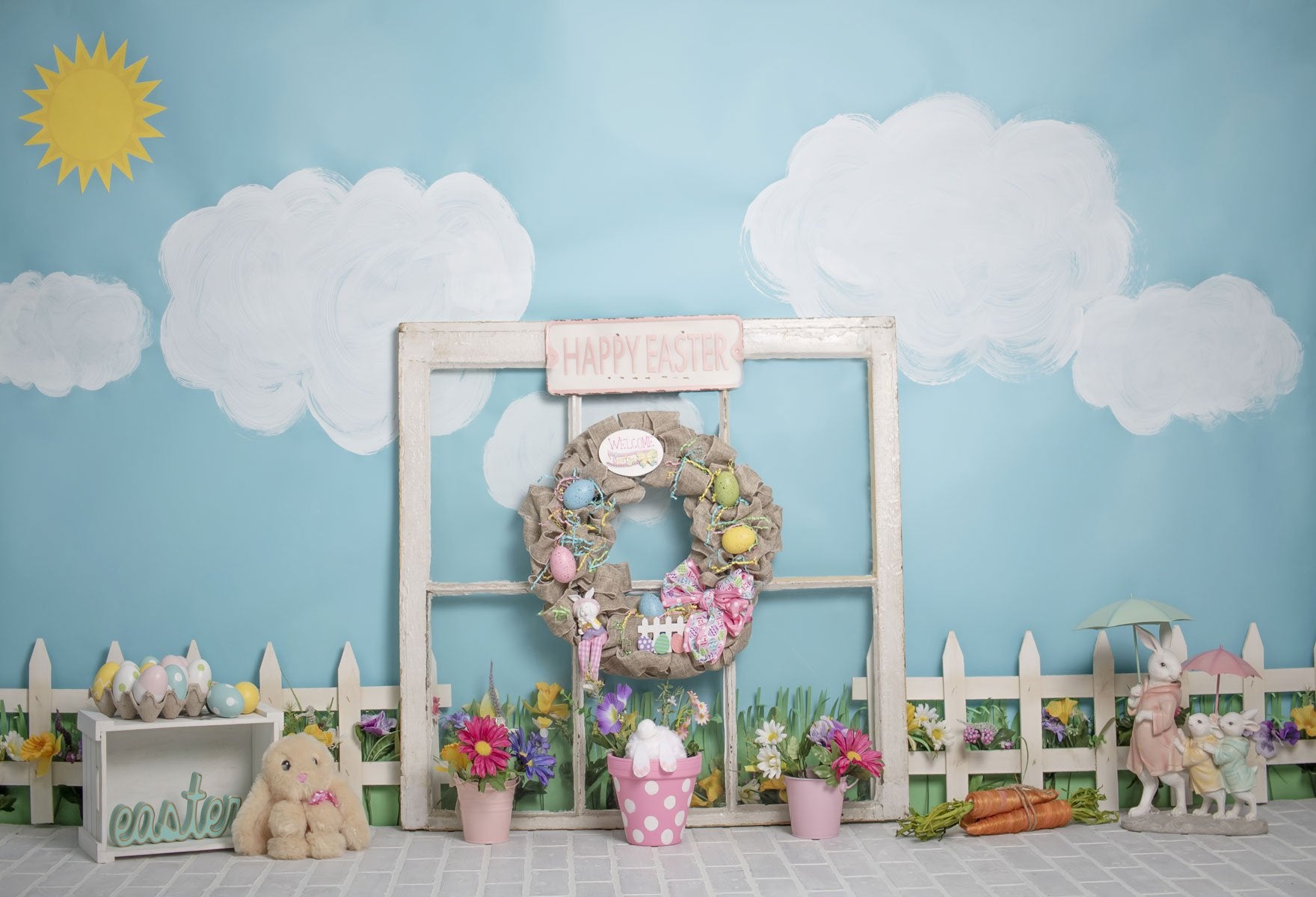 Kate Rabbits Railing Decorations Easter Spring Children Backdrop for Photography Designed by Erin Larkins -UK