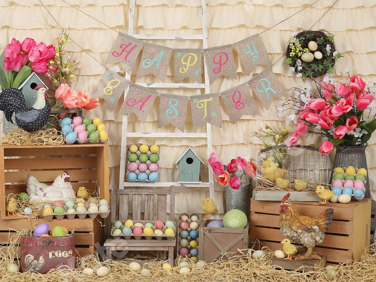 Kate Colorful Eggs Happy Easter Backdrop  Studios
